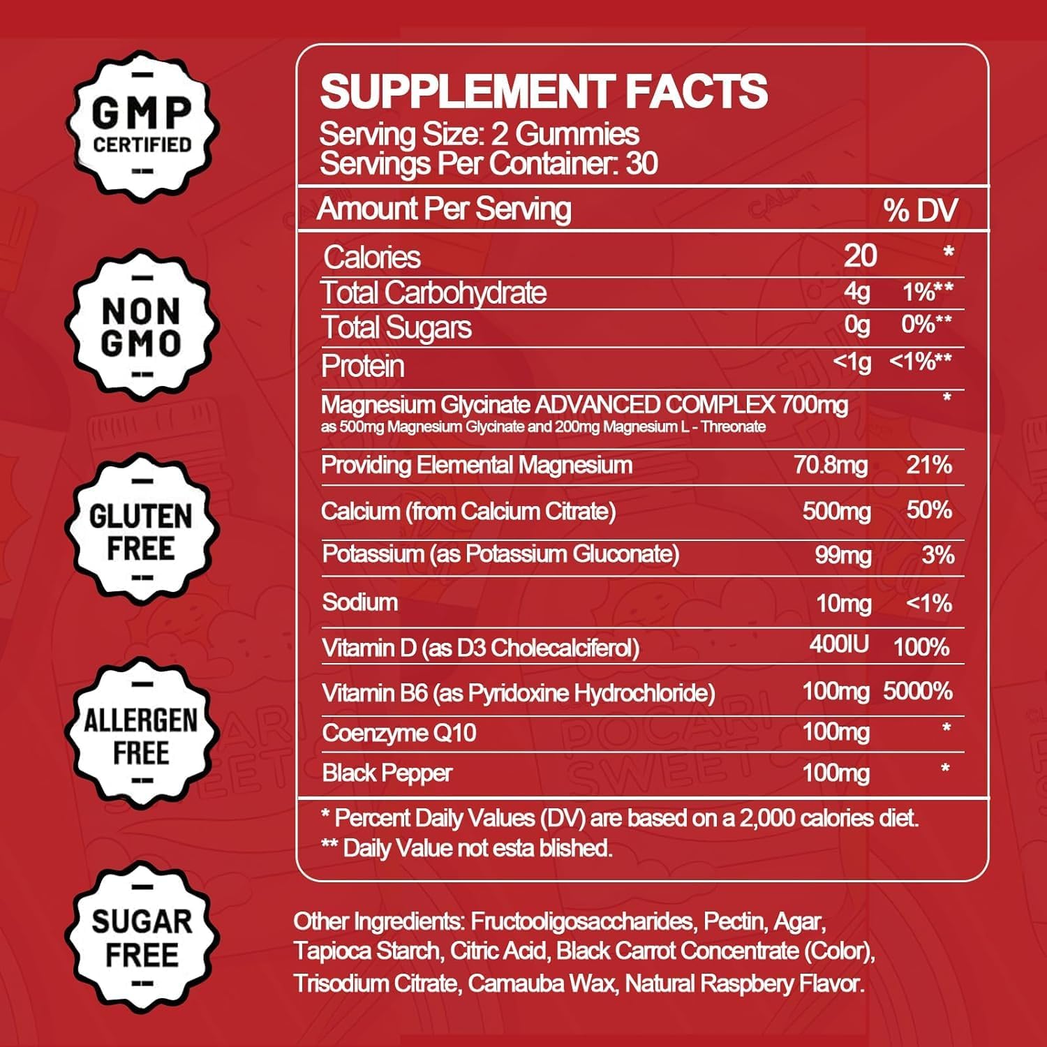 VitalOrganic Magnesium Glycinate Gummies 500mg - Sugar Free Chelated Magnesium Potassium Supplement with Vitamin D, B6, CoQ10 for Relaxation, Calm Mood & Sleep Support - 60 Raspberry Gummies