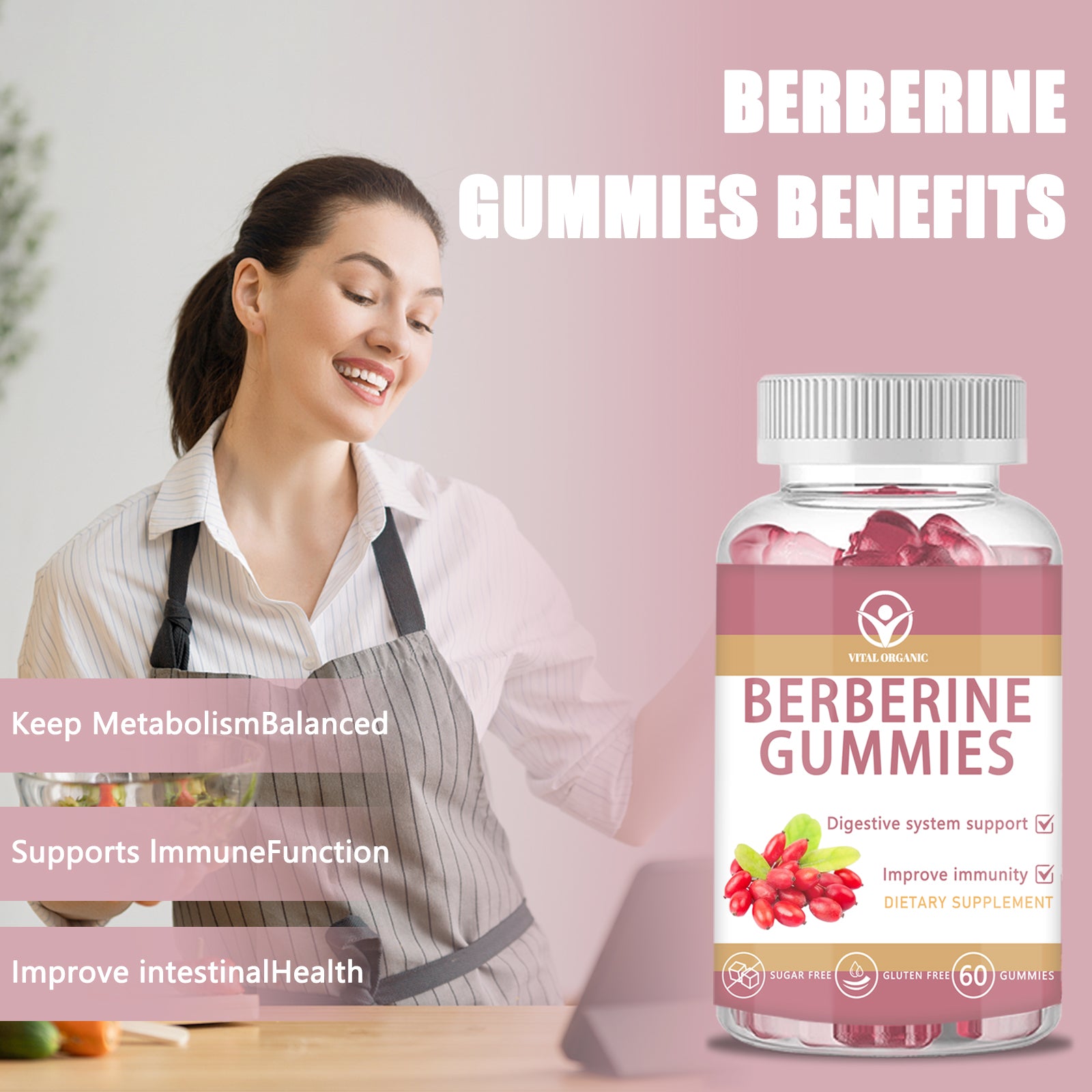 Berberine Gummies, with Premium Berberine HCL 1200mg,Plus Pure True Ceylon Cinnamon,Turmeric, Artichoke for Faster Metabolismt, Healthy Weight Management, 60 Count