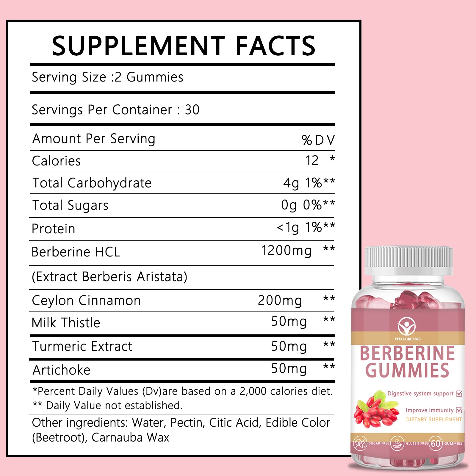 Berberine Gummies, with Premium Berberine HCL 1200mg,Plus Pure True Ceylon Cinnamon,Turmeric, Artichoke for Faster Metabolismt, Healthy Weight Management, 60 Count