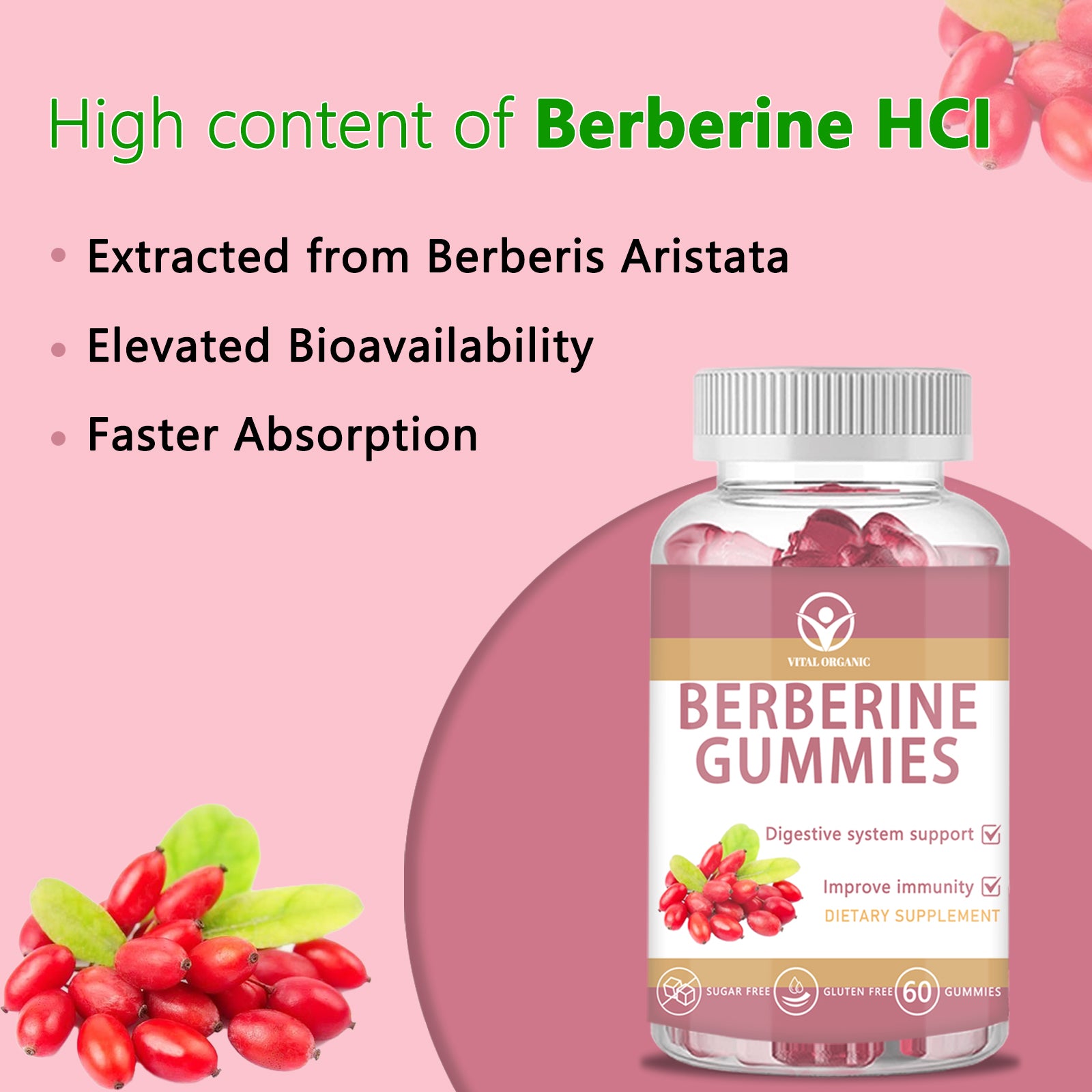 Berberine Gummies, with Premium Berberine HCL 1200mg,Plus Pure True Ceylon Cinnamon,Turmeric, Artichoke for Faster Metabolismt, Healthy Weight Management, 60 Count